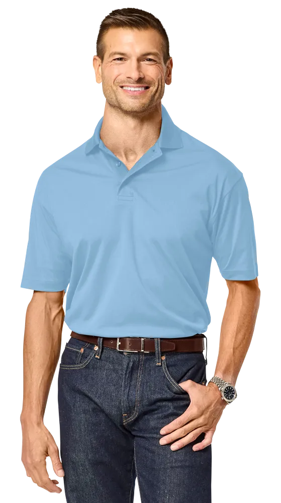 MENS RECYCLED KNIT POLO - LIGHT BLUE SMALL SOLID