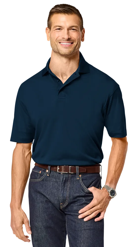 MENS RECYCLED KNIT POLO - NAVY SMALL SOLID