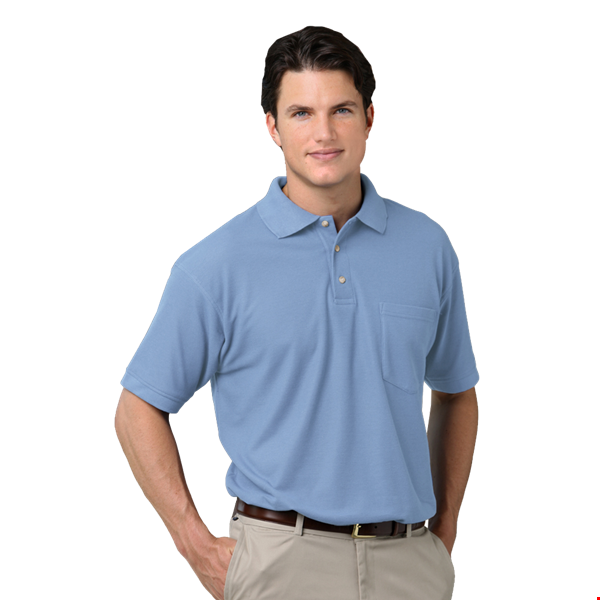 MENS SHORT SLEEVE TEFLON TREATED PIQUES WITH POCKET  -  LIGHT BLUE 2 EXTRA LARGE SOLID