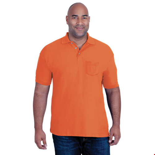 MENS SHORT SLEEVE TEFLON TREATED PIQUES WITH POCKET  -  ORANGE 2 EXTRA LARGE SOLID