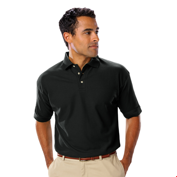 MENS SHORT SLEEVE TEFLON TREATED PIQUES NO POCKET  -  BLACK 2 EXTRA LARGE SOLID