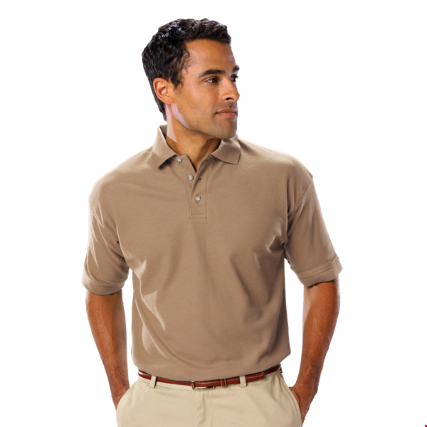 MENS SHORT SLEEVE TEFLON TREATED PIQUES NO POCKET  -  TAN 2 EXTRA LARGE SOLID