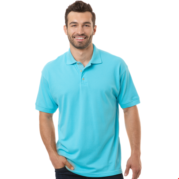 MENS SHORT SLEEVE SUPERBLEND PIQUE NO POCKET  -  AQUA 10 EXTRA LARGE SOLID