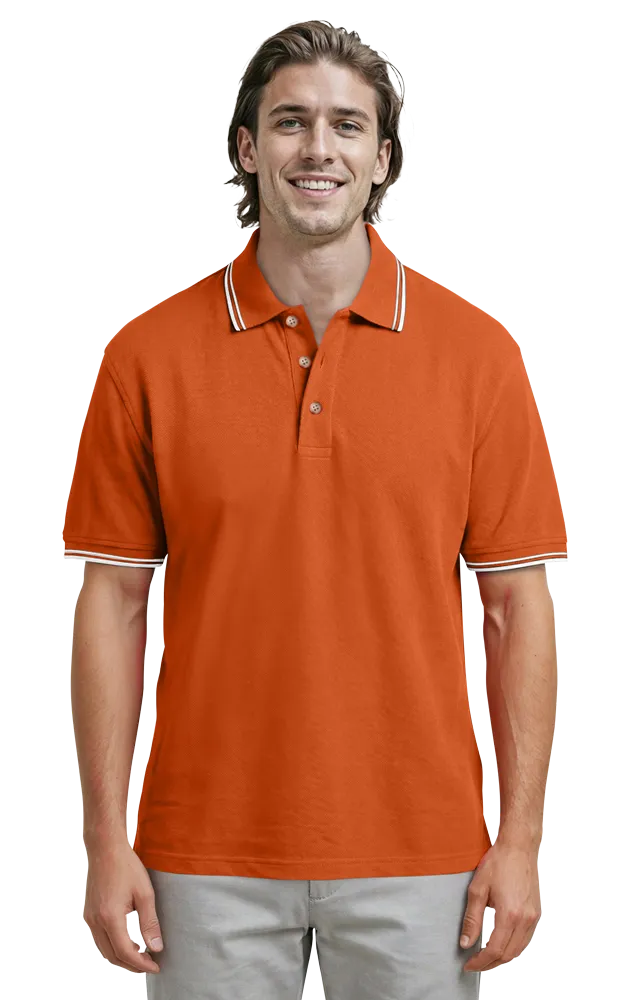 MENS SHORT SLEEVE TIPPED COLLAR & CUFF PIQUES ### - BURNT ORANGE 2 EXTRA LARGE TIPPED IVORY