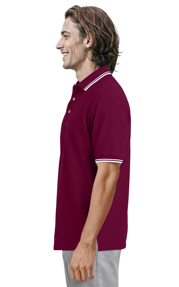 MENS SHORT SLEEVE TIPPED COLLAR & CUFF PIQUES ### - BURGUNDY 2 EXTRA LARGE TIPPED WHITE