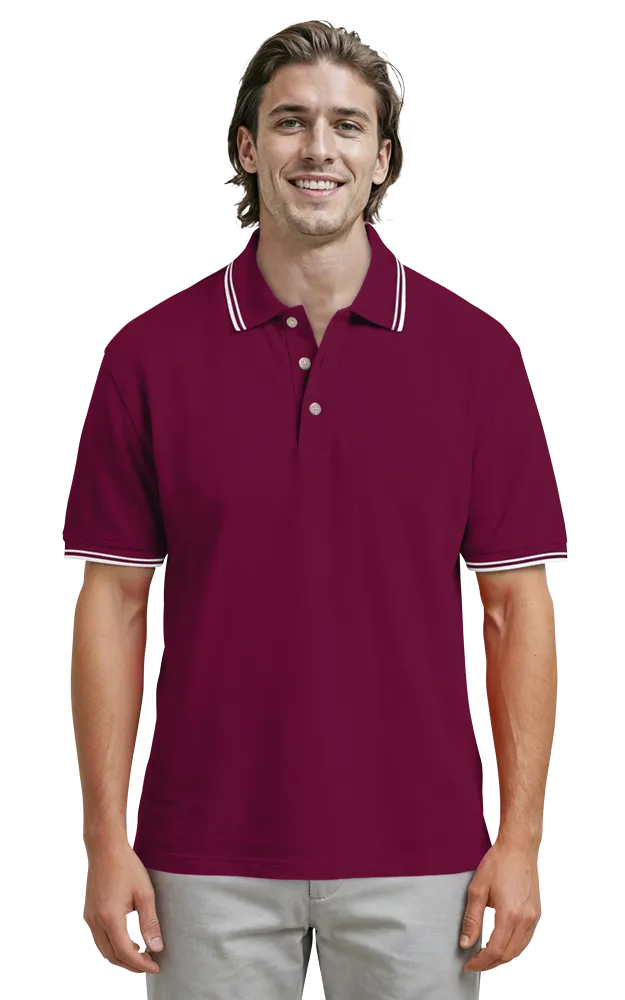 MENS SHORT SLEEVE TIPPED COLLAR & CUFF PIQUES ### - BURGUNDY 2 EXTRA LARGE TIPPED WHITE
