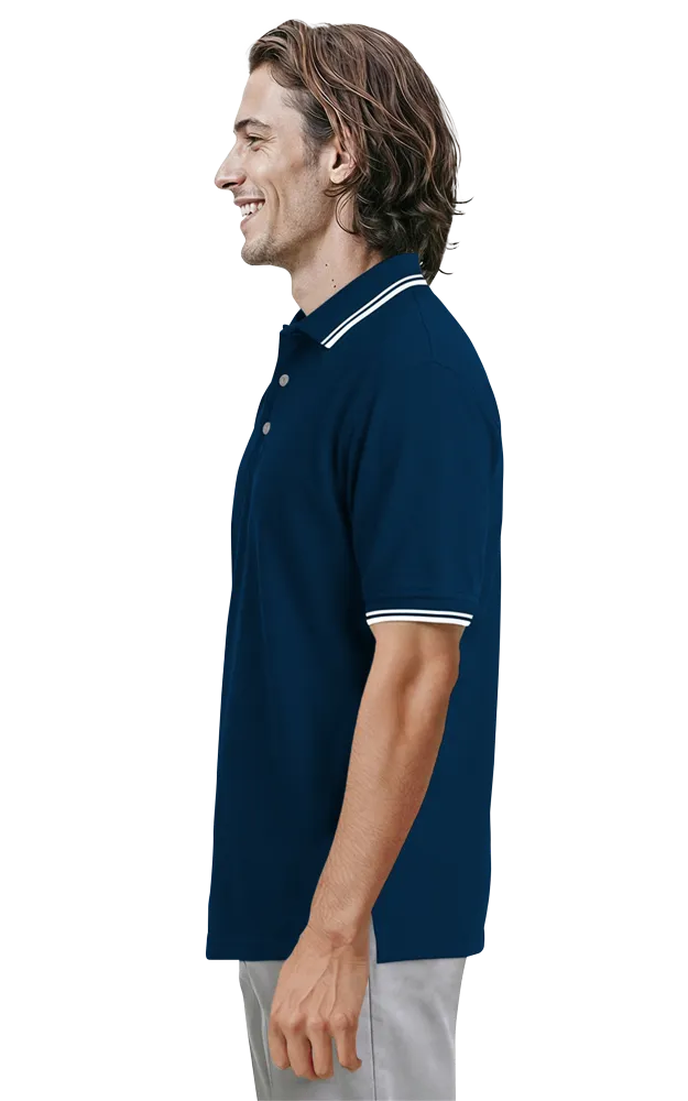 MENS SHORT SLEEVE TIPPED COLLAR & CUFF PIQUES  -  NAVY 2 EXTRA LARGE TIPPED IVORY