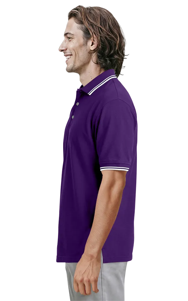 MENS SHORT SLEEVE TIPPED COLLAR & CUFF PIQUES  -  PURPLE 2 EXTRA LARGE TIPPED IVORY