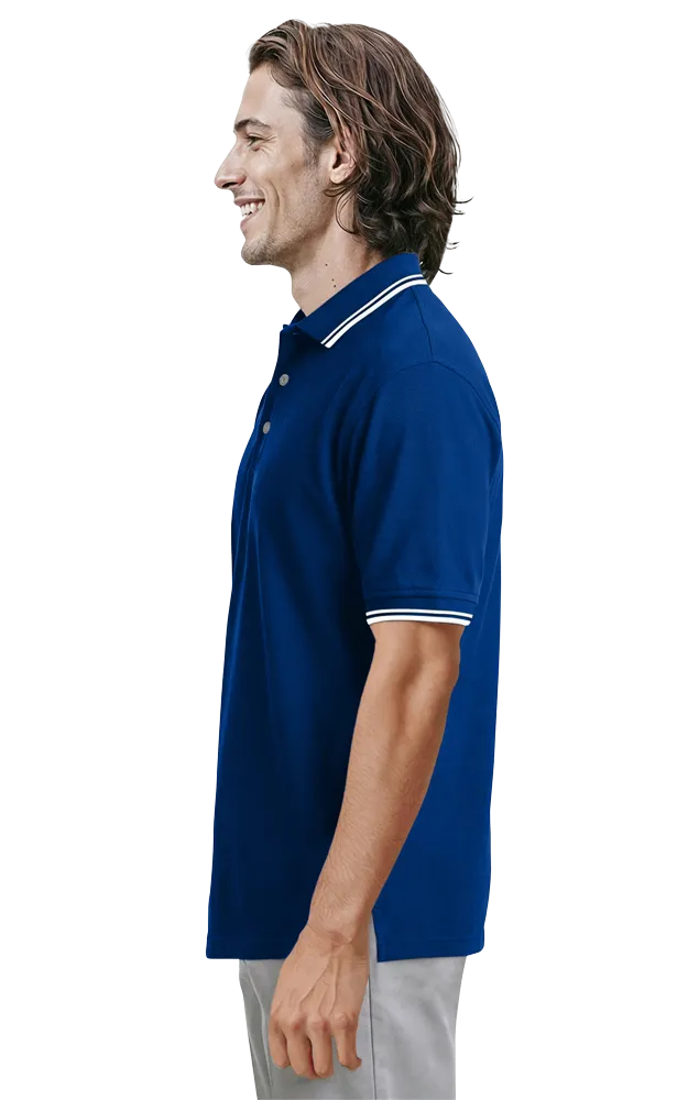 MENS SHORT SLEEVE TIPPED COLLAR & CUFF PIQUES  -  ROYAL 2 EXTRA LARGE TIPPED WHITE