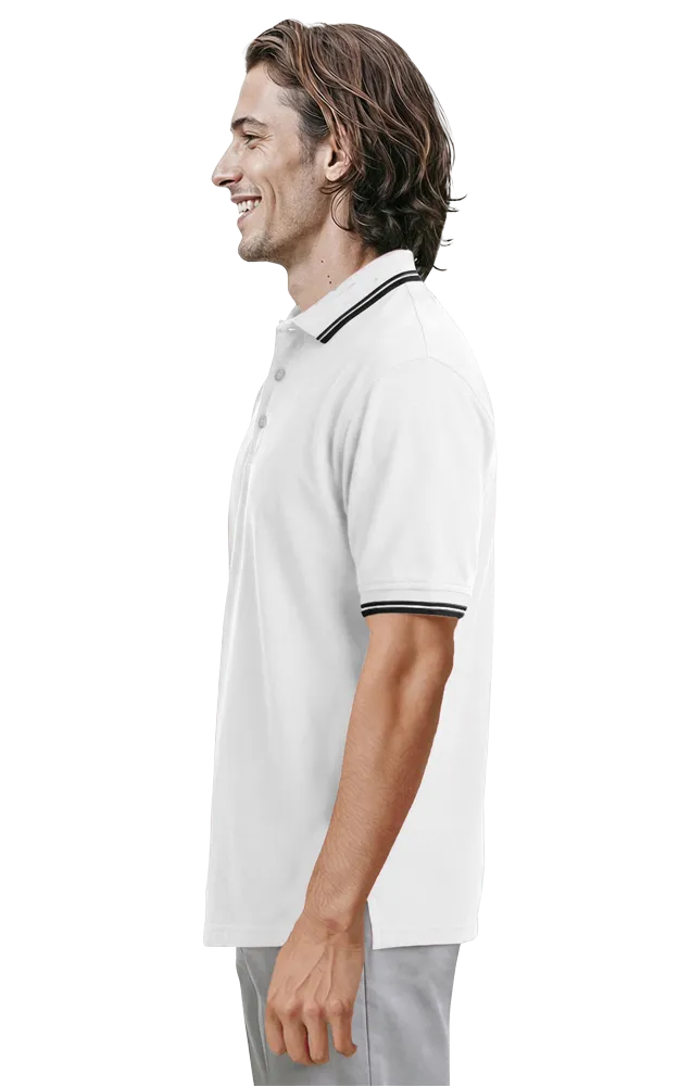 MENS SHORT SLEEVE TIPPED COLLAR & CUFF PIQUES  -  WHITE 2 EXTRA LARGE TIPPED BLACK