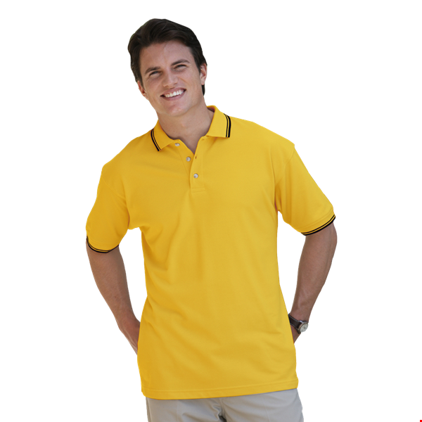 MENS SHORT SLEEVE TIPPED COLLAR & CUFF PIQUES###  -  YELLOW 2 EXTRA LARGE TIPPED BLACK