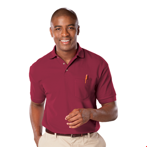 MENS SHORT SLEEVE SUPERBLEND PIQUE WITH POCKET  -  BURGUNDY 2 EXTRA LARGE SOLID