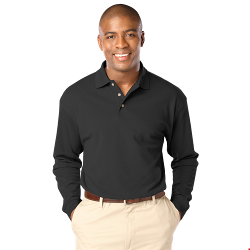 MENS LONG SLEEVE SUPERBLEND PIQUE NO POCKET  -  BLACK 2 EXTRA LARGE SOLID