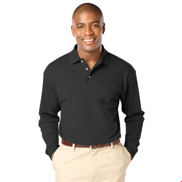 MENS LONG SLEEVE SUPERBLEND PIQUE NO POCKET  -  BLACK 2 EXTRA LARGE SOLID