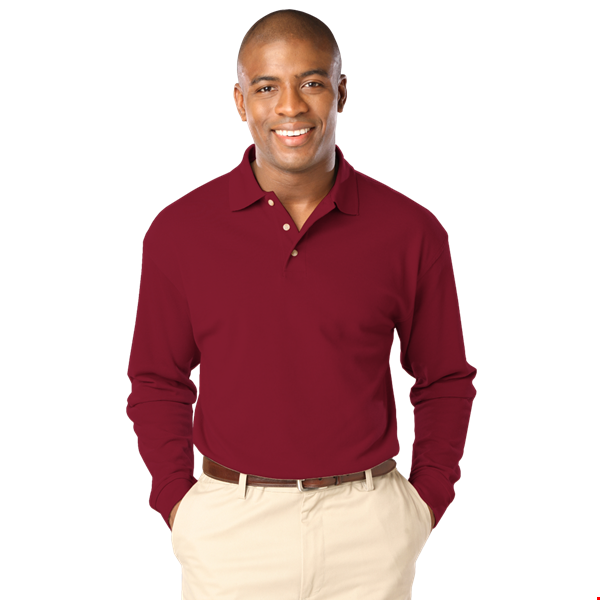 MENS LONG SLEEVE SUPERBLEND PIQUE NO POCKET  -  BURGUNDY 2 EXTRA LARGE  SOLID