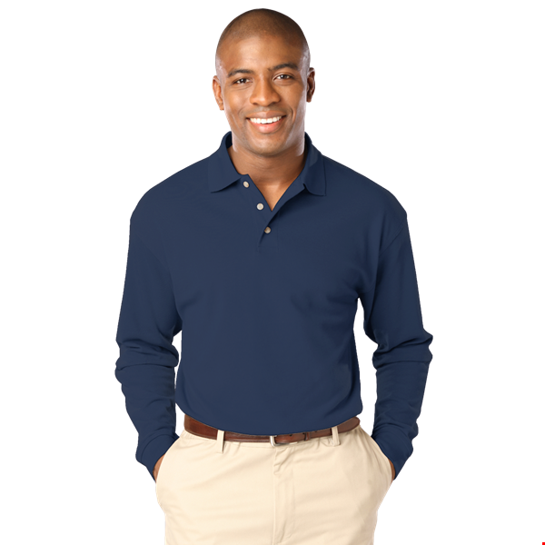 MENS LONG SLEEVE SUPERBLEND PIQUE NO POCKET  -  NAVY 2 EXTRA LARGE  SOLID