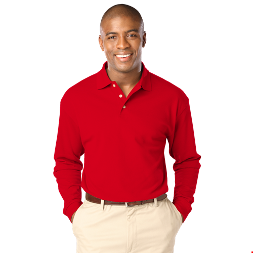 MENS LONG SLEEVE SUPERBLEND PIQUE NO POCKET  -  RED 2 EXTRA LARGE  SOLID