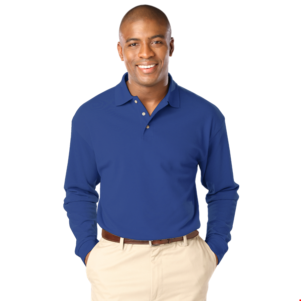 MENS LONG SLEEVE SUPERBLEND PIQUE NO POCKET  -  ROYAL 2 EXTRA LARGE  SOLID