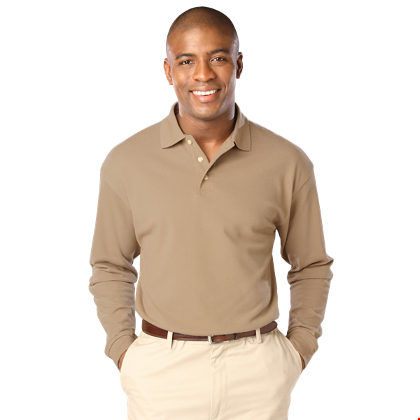 MENS LONG SLEEVE SUPERBLEND PIQUE NO POCKET  -  TAN MEDIUM  SOLID