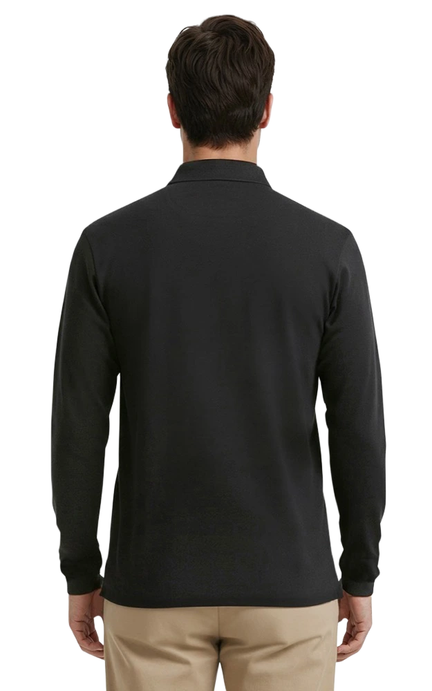 MENS LONG SLEEVE SUPERBLEND PIQUE WITH POCKET  -  BLACK 2 EXTRA LARGE SOLID