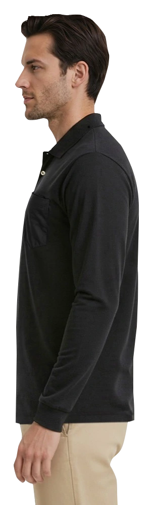 MENS LONG SLEEVE SUPERBLEND PIQUE WITH POCKET  -  BLACK 2 EXTRA LARGE SOLID