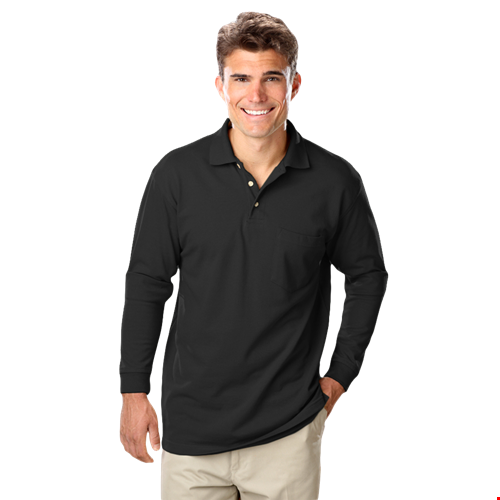 MENS LONG SLEEVE SUPERBLEND PIQUE WITH POCKET  -  BLACK 2 EXTRA LARGE SOLID