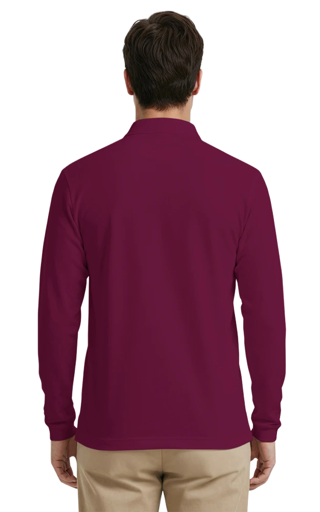 MENS LONG SLEEVE SUPERBLEND PIQUE WITH POCKET  -  BURGUNDY 2 EXTRA LARGE SOLID