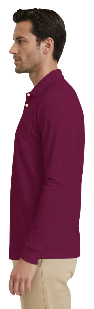 MENS LONG SLEEVE SUPERBLEND PIQUE WITH POCKET  -  BURGUNDY 2 EXTRA LARGE SOLID