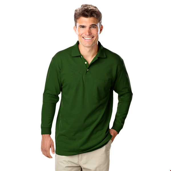 MENS LONG SLEEVE SUPERBLEND PIQUE WITH POCKET  -  HUNTER 2 EXTRA LARGE SOLID