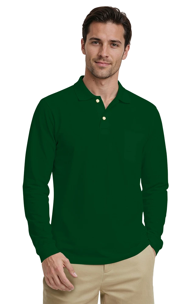 MENS LONG SLEEVE SUPERBLEND PIQUE WITH POCKET  -  HUNTER 2 EXTRA LARGE SOLID