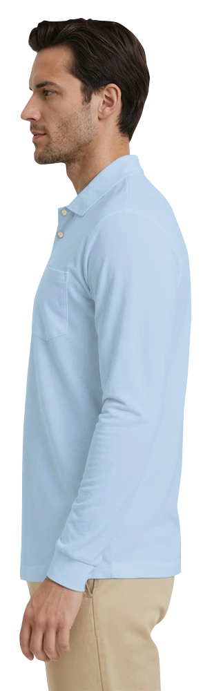 MENS LONG SLEEVE SUPERBLEND PIQUE WITH POCKET  -  LIGHT BLUE 2 EXTRA LARGE SOLID