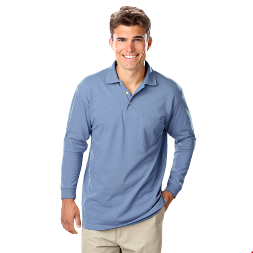 MENS LONG SLEEVE SUPERBLEND PIQUE WITH POCKET  -  LIGHT BLUE 2 EXTRA LARGE SOLID