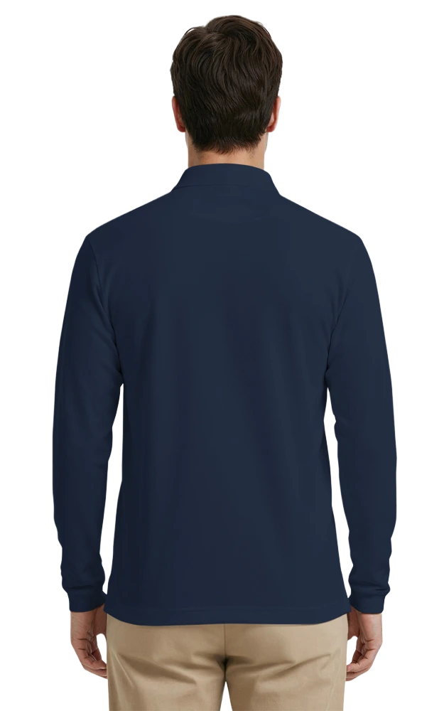 MENS LONG SLEEVE SUPERBLEND PIQUE WITH POCKET  -  NAVY 2 EXTRA LARGE SOLID