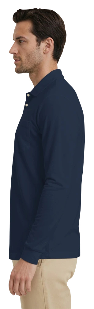 MENS LONG SLEEVE SUPERBLEND PIQUE WITH POCKET  -  NAVY 2 EXTRA LARGE SOLID