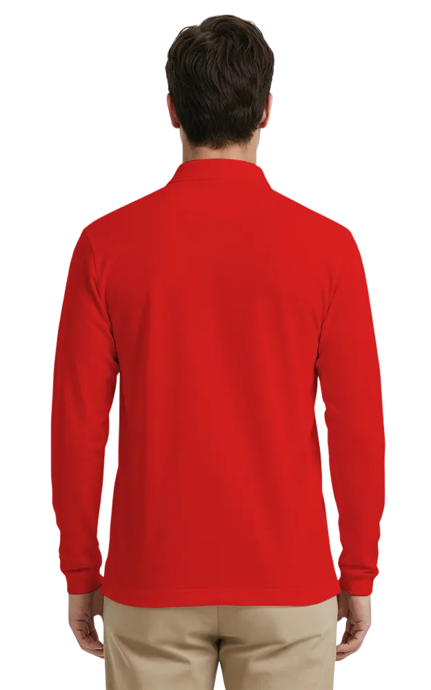 MENS LONG SLEEVE SUPERBLEND PIQUE WITH POCKET  -  RED 2 EXTRA LARGE SOLID