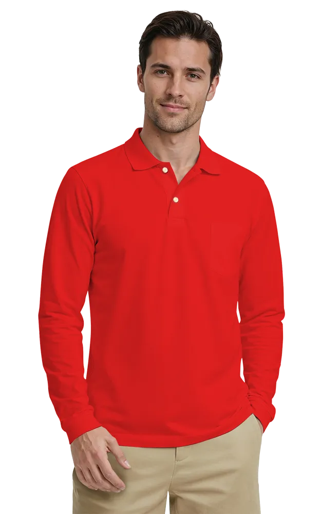 MENS LONG SLEEVE SUPERBLEND PIQUE WITH POCKET  -  RED 2 EXTRA LARGE SOLID