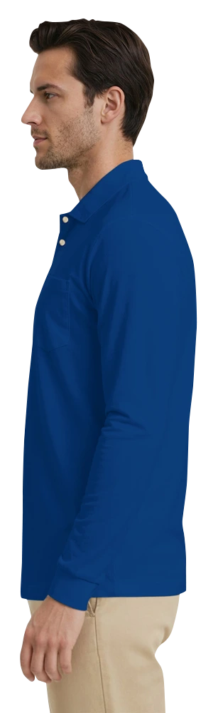 MENS LONG SLEEVE SUPERBLEND PIQUE WITH POCKET  -  ROYAL 2 EXTRA LARGE SOLID