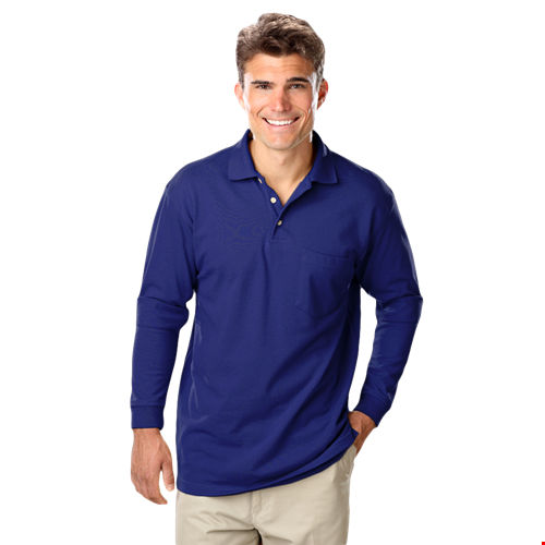 MENS LONG SLEEVE SUPERBLEND PIQUE WITH POCKET  -  ROYAL 2 EXTRA LARGE SOLID