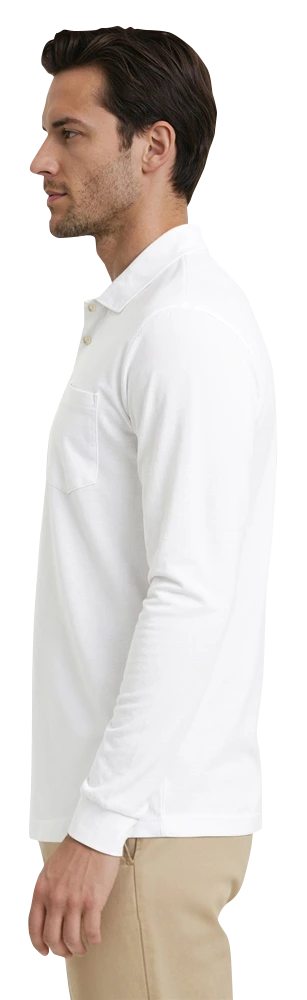 MENS LONG SLEEVE SUPERBLEND PIQUE WITH POCKET  -  WHITE 3 EXTRA LARGE SOLID