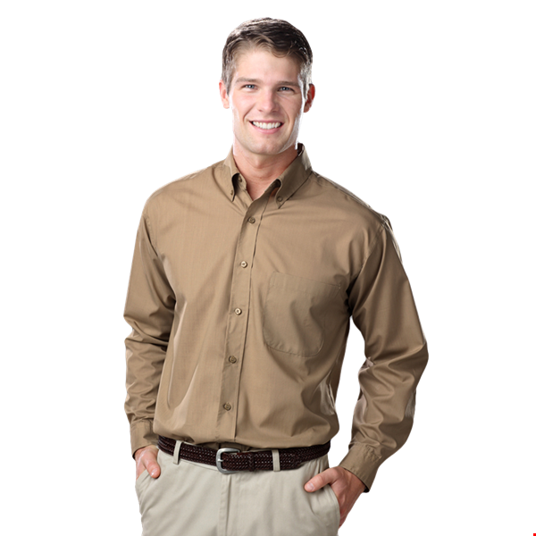 MEN'S L/S LIGHT WEIGHT POPLIN SHIRT  -  TAN 2 EXTRA LARGE SOLID