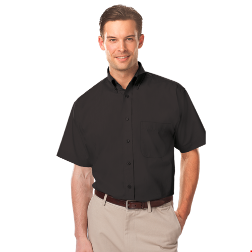 MEN'S S/S LIGHT WEIGHT POPLIN SHIRT  -  BLACK 2 EXTRA LARGE SOLID