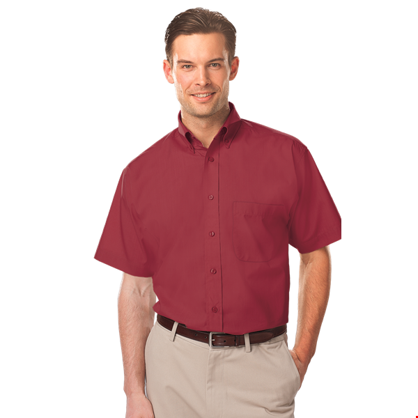 MEN'S S/S LIGHT WEIGHT POPLIN SHIRT  -  BURGUNDY 2 EXTRA LARGE SOLID