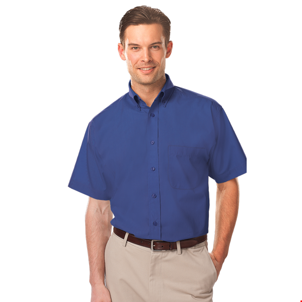 MEN'S S/S LIGHT WEIGHT POPLIN SHIRT  -  ROYAL 2 EXTRA LARGE SOLID