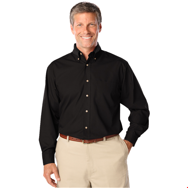 MENS LONG SLEEVE EASY CARE POPLIN  -  BLACK 10 EXTRA LARGE SOLID