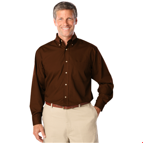 MENS LONG SLEEVE EASY CARE POPLIN  -  CHOCOLATE 10 EXTRA LARGE SOLID