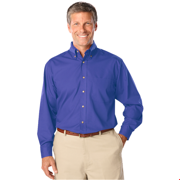 MENS LONG SLEEVE EASY CARE POPLIN  -  FRENCH BLUE 10 EXTRA LARGE SOLID