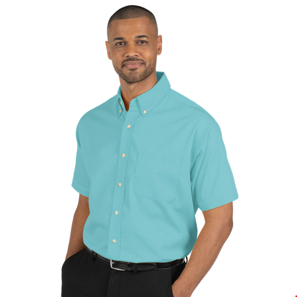 MENS SHORT SLEEVE EASY CARE POPLIN  -  AQUA 10 EXTRA LARGE SOLID