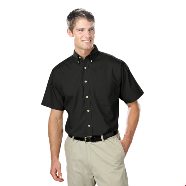 MENS SHORT SLEEVE EASY CARE POPLIN  -  BLACK 10 EXTRA LARGE SOLID