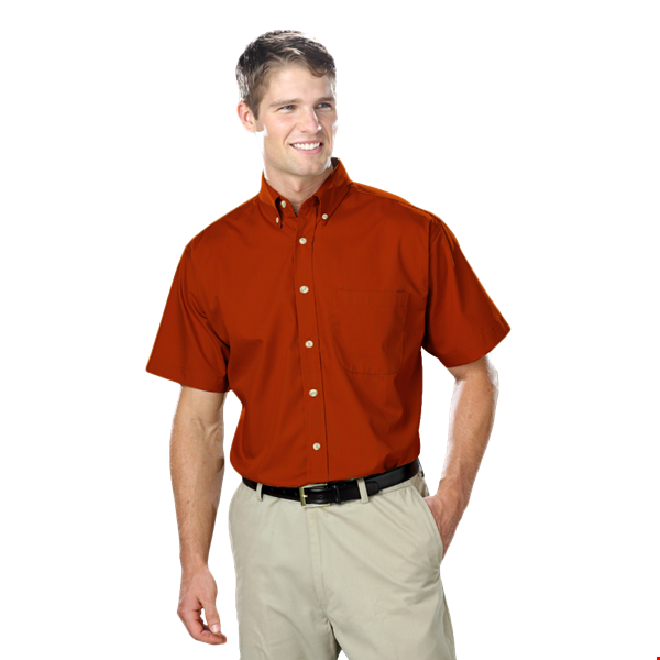 MENS SHORT SLEEVE EASY CARE POPLIN  -  BURNT ORANGE 10 EXTRA LARGE SOLID