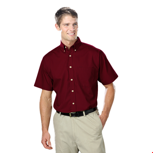 MENS SHORT SLEEVE EASY CARE POPLIN  -  BURGUNDY 10 EXTRA LARGE SOLID